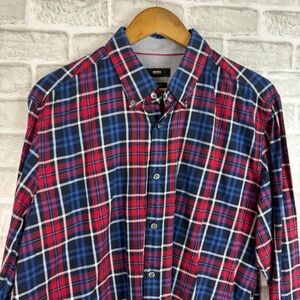 Hugo Boss Regular Fit Patriotic Tartan Plaid Long Sleeve Button Down Shirt XL